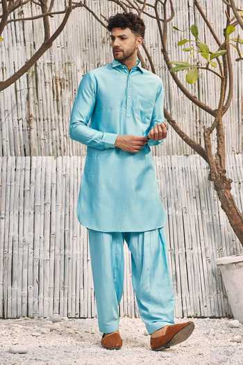 Charkhee Chanderi Pathani Kurta & Salwar Set 