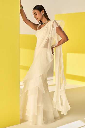 Ridhi Mehra Aafa Pre-Draped Ruffle Saree With Pearl Blouse 