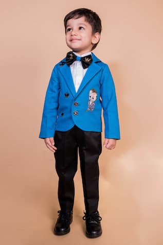 Blue Embroidered Blazer Set 