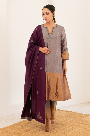 Pairaahan Metallic Colour Block Kurta Set With Chanderi Dupatta