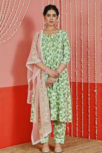 Myaara Hand Block Rose Print Kurta Pant Set 