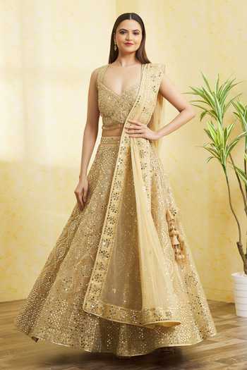 Vandana Sethi Gold Mirror & Gota Work Embroidered Lehenga Set 