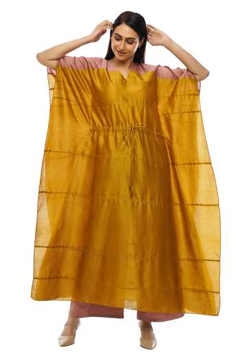 Khat Pintuck Chanderi Silk Kaftan & Flared Pant Set 