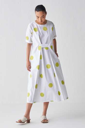 Three Knife Pleated Polka Pattern Dress 