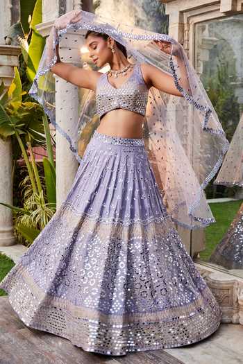 Mehak Murpana Geometric Mirror Embroidered Lehenga Set 