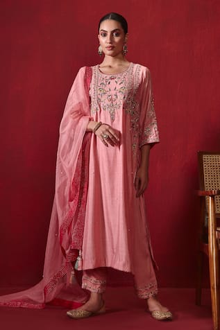 Ajiesh Oberoi Preeti Straight Long Embroidered Kurta Set 