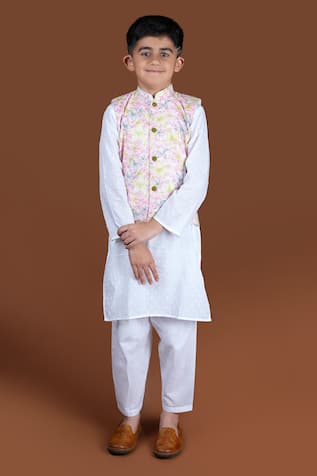 Kalp Floral Print Bundi & Kurta Set 