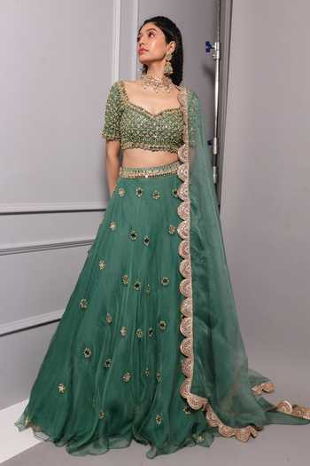 Ria Shah Label Floral Embroidered Lehenga Set 