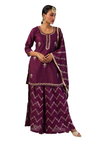 Meghna shah Embroidered Kurta With Printed Palazzo Set