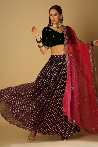 Monk & Mei Roza Floral Woven Lehenga Blouse Set
