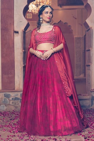 Show Shaa Scallop Border Cape Lehenga Set 