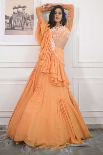 PIRI INDIA Hand Embroidered Blouse Lehenga Set 