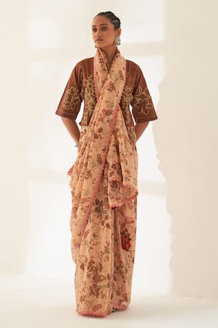 Kasturi Kundal Lajwanti Pure Linen Handloom Saree With Unstitched Blouse 