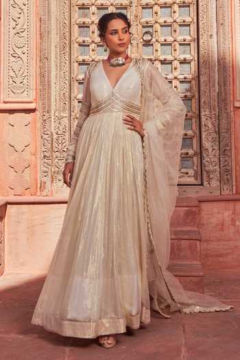 NIDHIKA SHEKHAR Basant Rani Embroidered Bodice Anarkali With Dupatta 