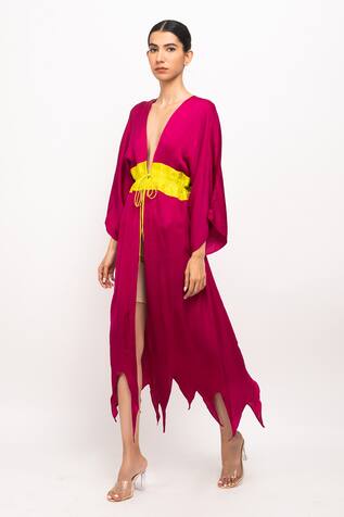 Neora By Nehal Chopra Asymmetrical Color Blocked Cape 