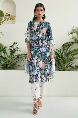 Sage Saga Iris Floral Print Straight Kurta Palazzo Set 