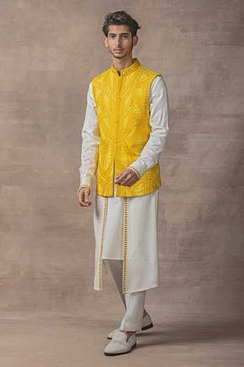 Sarab Khanijou Thread & Mirror Work Waist Coat & Kurta Set 