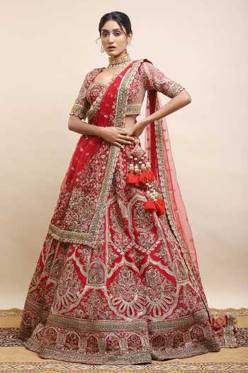 Kalighata Raw Silk Floret Embellished Bridal Lehenga Set 