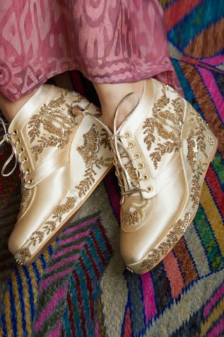 Tropical Embroidered Sneaker Wedges 