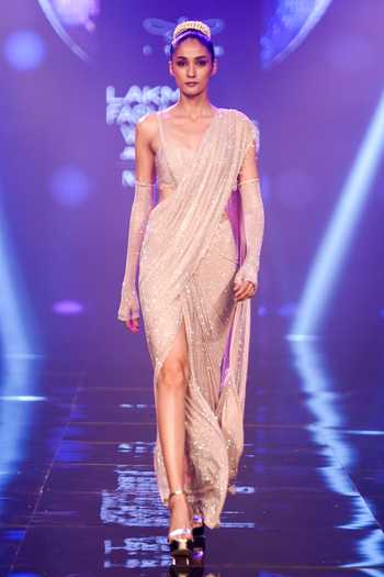 Itrh Flashy Fancy Pre-Draped Saree With Corset Blouse 
