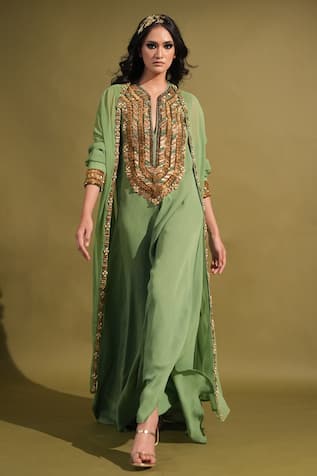 Nikita Mhaisalkar Embroidered Yoke Dress & Jacket Set 