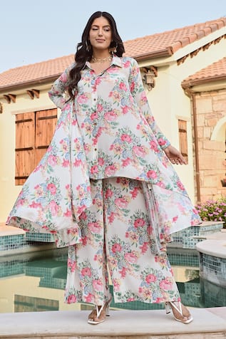 Ria Vintage Floral Print Tunic With Flared Pant 