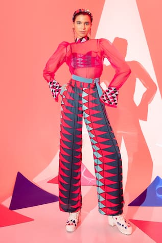Placement Geometric Print Organza Top 