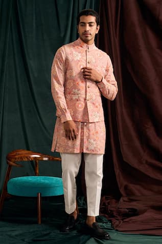 Floral Printed Bundi & Kurta Set 