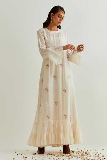 Prama By Pratima Pandey Chanderi Embroidered Maxi Dress With Inner 