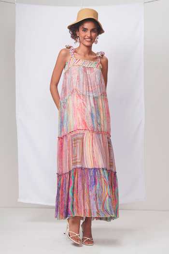 Saundh Geode Abstract Print Tiered Dress 