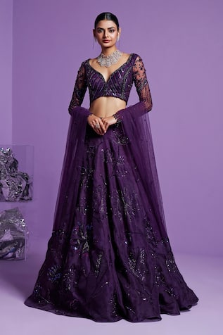 Parul Gandhi Stellar Floral Shimmer Embellished Lehenga Set 