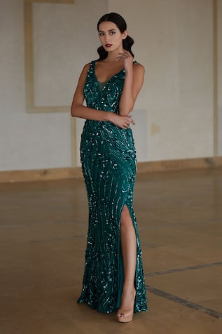 Nadine Dhody Gaia Sequin Embroidered Gown 