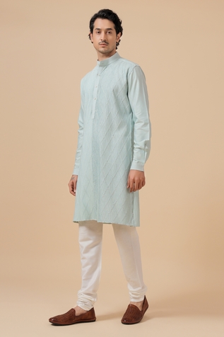 Raghavendra Rathore Blue Criss Cross Pattern Kurta