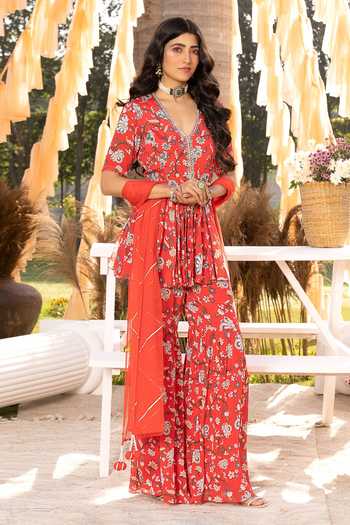 Chhavvi Aggarwal Floral Print Jacket Sharara Set 