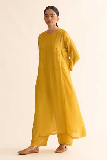 Dot Embroidered Yoke Kurta & Pant Set 