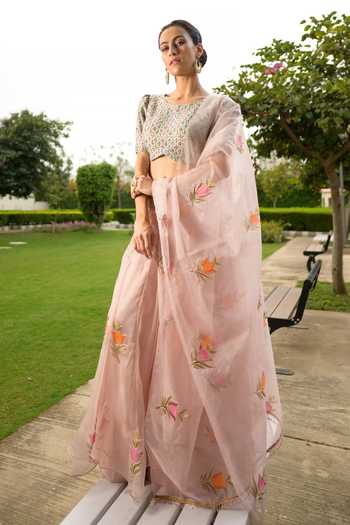 Thetaa Floral Hand Painted Embroidered Lehenga Set 