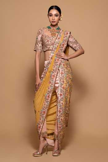 Pallavi Poddar Jaysore Zardozi Embroidered Pant Saree With Raw Silk Blouse 