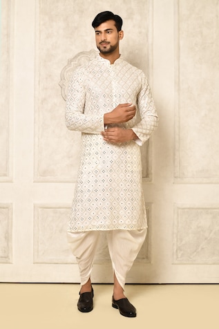 Buy Om Shubh Mangalam Men's Silk Blend White Kurta Pajama With Maroon Jacket  Online at Best Prices in India - JioMart.