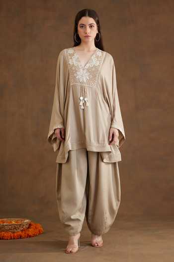 Nikasha Bead Yoke Embroidered Kaftan Dress 