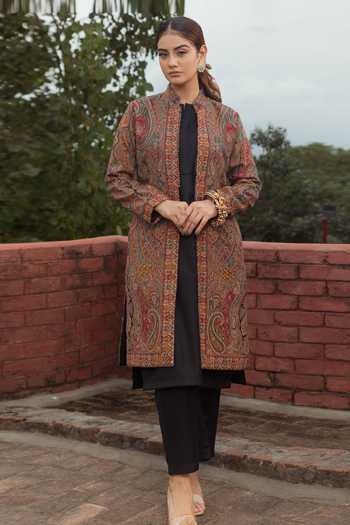 Safaa Sherine Woven Jacket Pashmina Kurta Set 