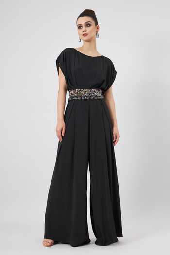 Aakaar Sara Round Neck Jumpsuit With Belt 
