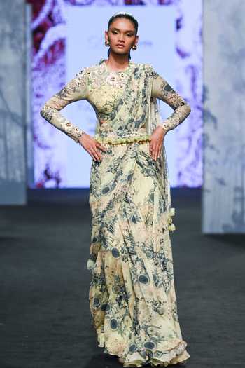 Bhumika Sharma Blossom Print Pre-Draped Saree Set 