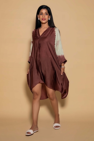 Buy Brown 100% Viscose V Neck Lace Work Split Sleeve Dress For Women by  Ritu Kumar Online at Aza Fashions.