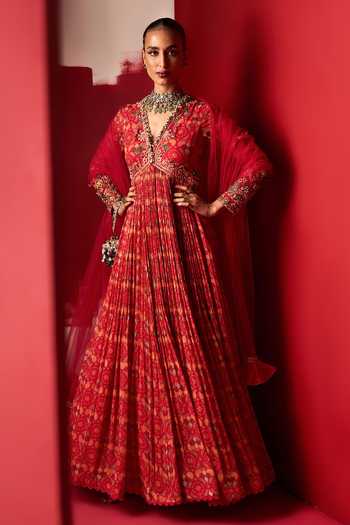 Ridhi Mehra Mabrooka Floral Print Pleated Anarkali With Dupatta 