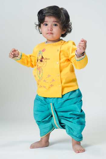 Tiber Taber Krishna Embroidered Straight Kurta & Dhoti Set 