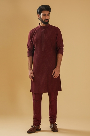 Raghavendra Rathore Blue Silk Pintuck Kurta