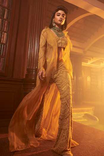 Ridhima Bhasin Waqea Organza Embroidered Jacket Palazzo Set 