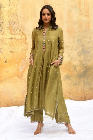 Label Niti Bothra Polka Dot Long Shirt Kurta & Palazzo Set 