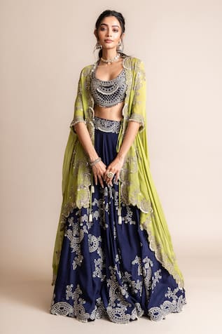 Nupur Kanoi Embroidered Lehenga Set With Contrast Cape 