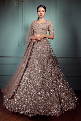 Brown Color Satin Embroidery Lehenga Choli – Gunj Fashion